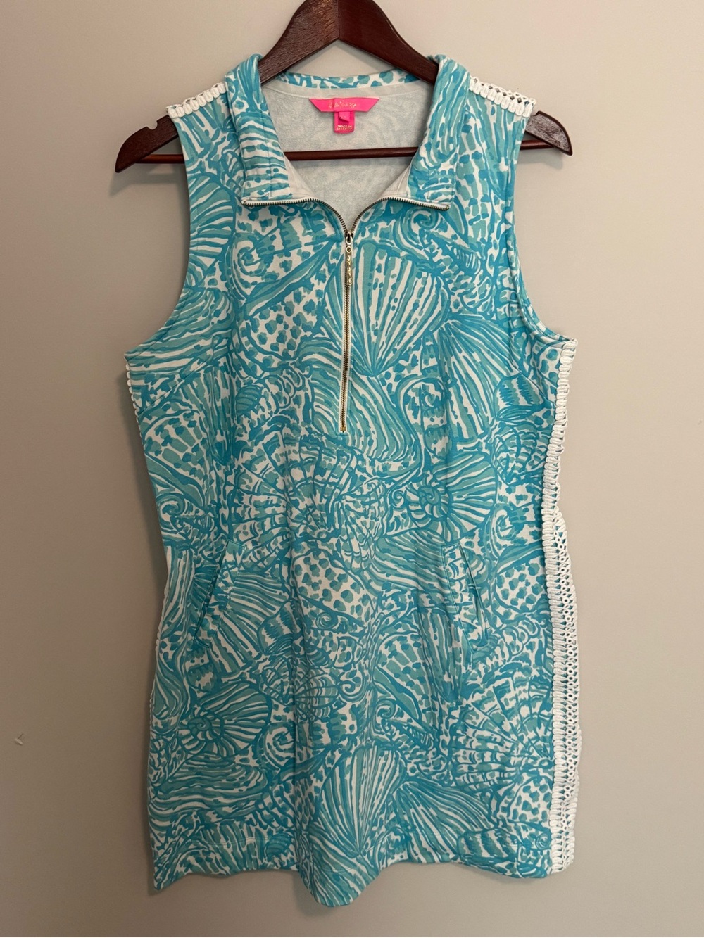 Lilly Pulitzer Sleeveless Skipper Blue Teal Short Dress W/Zipper Size XL Resort